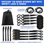 Ratchet Straps Heavy Duty Tie Down Strap Ratchet Tie Downs Ropes with Hooks 4 Pack-1" x 15 FT-2200 LB,Cargo/Truck Motorcycle Rope for Trucks Accessories-Black
