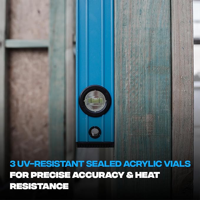 OX Tools OX-P503418 72-inch TUFF Level with Shock Resistant End Caps – Single Solid Piece Box Level Body to Keep Mud Out & Reinforced Vials 6 foot level Contractor Grade |Aluminum Box Level