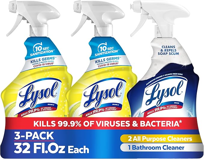 Lysol All Purpose Cleaner Spray, Multi-Purpose Disinfecting Spray & Bathroom Cleaner, Lemon Breeze + Island Breeze Scent, 32 Fl Oz (Pack of 3)