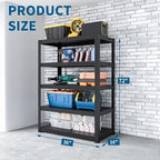 Shelving Units and Storage, 3000LBS Garage Storage Shelves, 5 Tier Shelving Unit, Steel Industrial Shelving, Adjustable Standing Shelf for Garage, Pantry, Closet 72" H x 36" W x 16" D, Black