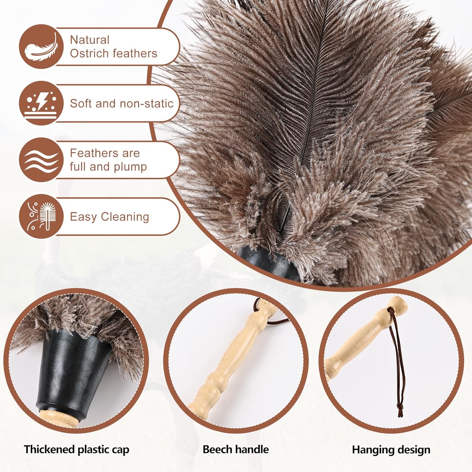 Ostrich Feather Duster 14" Natural Handheld Reusable Feathers Dusters with Wooden Handle for Cleaning Supplies Home Car Office(10PCS)