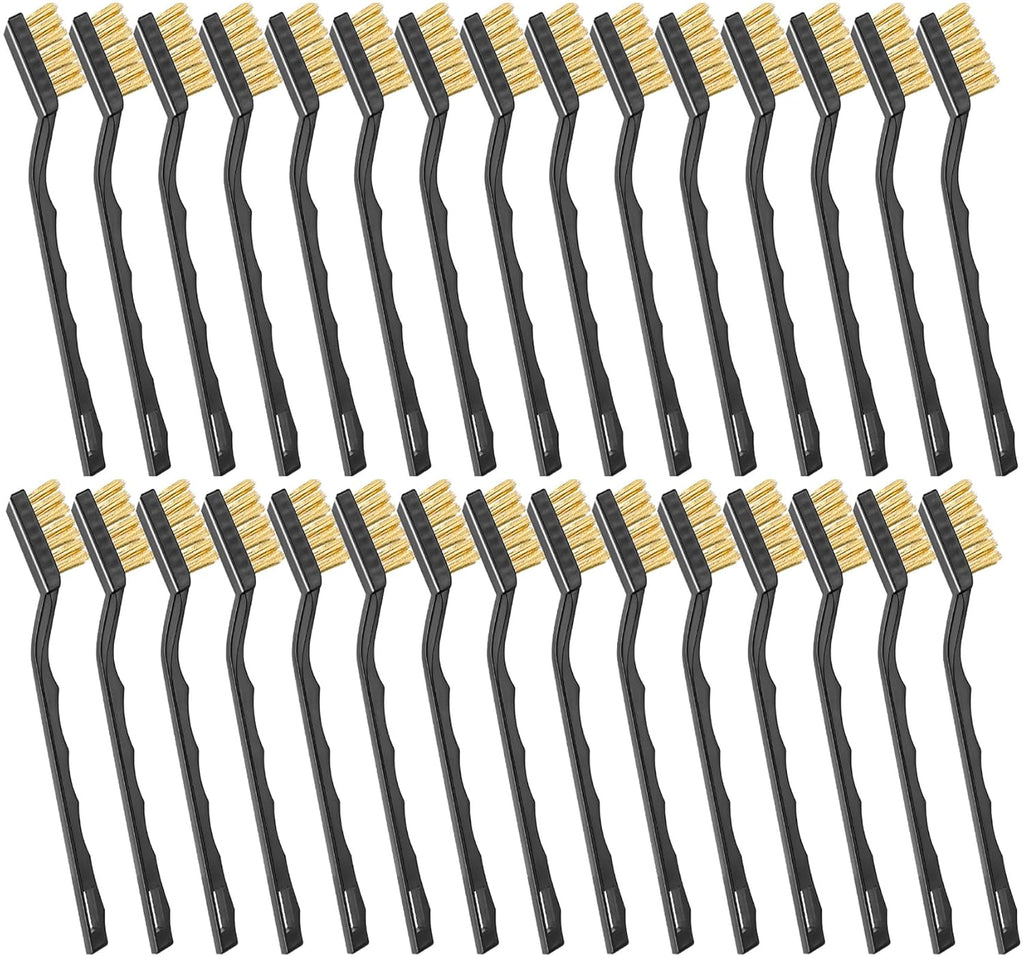 Jeffbaubl 30 Pieces Mini Wire Brush,6.7 Inch Brass Brush,Curved Handle Masonry Brushes Wire Bristle,Wire Brushes Scratch Brush for Cleaning Welding Slag and Rust Tool