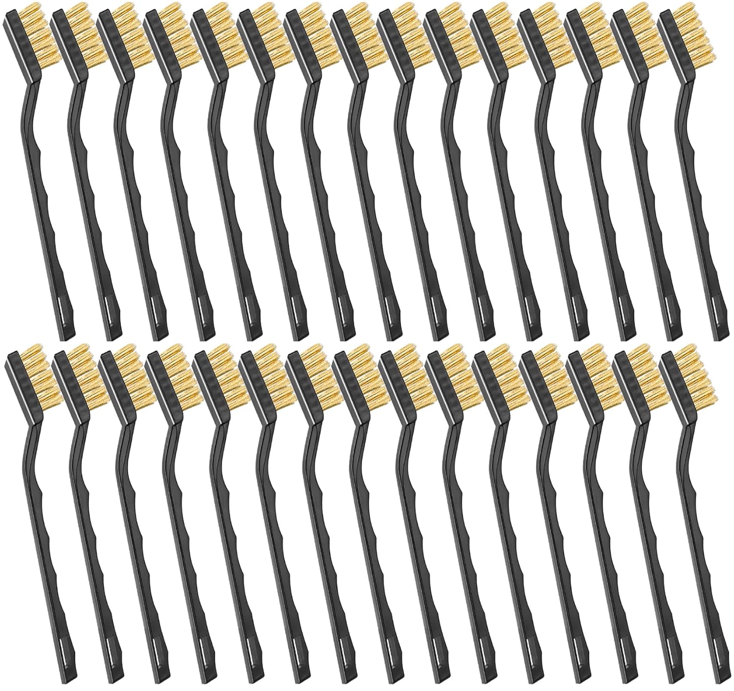 Jeffbaubl 30 Pieces Mini Wire Brush,6.7 Inch Brass Brush,Curved Handle Masonry Brushes Wire Bristle,Wire Brushes Scratch Brush for Cleaning Welding Slag and Rust Tool