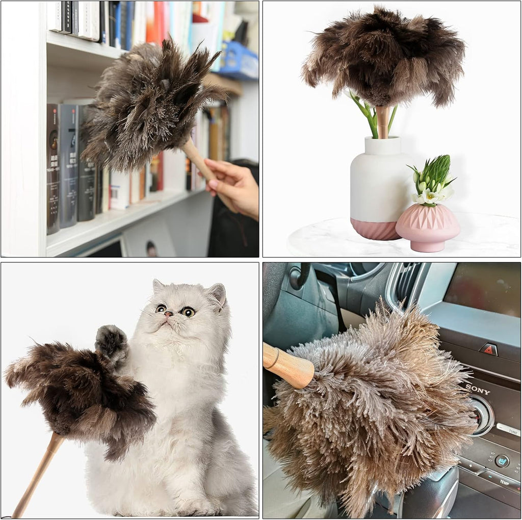 THARAHT 2PCS Ostrich Feather Duster 16 Inch Fluffy Natural with Wood Handle Reusable Washable for Cleaning Keyboard,Home,Car,Office Ostrich Feather Duster