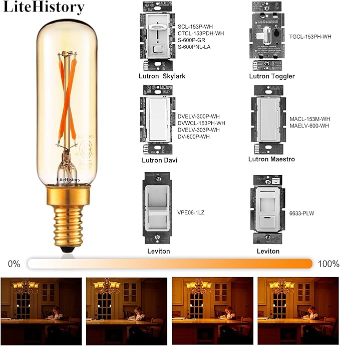 LiteHistory Dimmable T6 led Bulb 25W Candelabra led 2200K Amber 120lm 2W e12 T25 led Bulb 6Pack