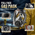 Gas Mask, Gas Masks Survival Nuclear and Chemical with 40mm & 6001 Activated Carbon Filter, Full Face Respirator Mask for Gases, Vapors, Dust, Chemical