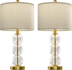 Oneach 24" Glass Table Lamps Set of 2, Gold Modern Table Lamps with USB Ports for Living Room, Linen Shade Bedside Lamps for Bedroom, Nightstand, Side Table (Bulbs not Included)