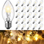 25 Pack Twinkle Christmas Replacement Bulbs, 7W Random Blinking Light Bulbs for Christmas String Light, Nightlights(Clear Twinkle,C9,E17 Intermediate Base)