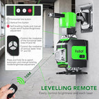 Laser Level, 4x360° Self Leveling Green Cross Line Laser for Construction and Picture Hanging with Rechargeable battery, Remote Controller, Magnetic Rotating Stand