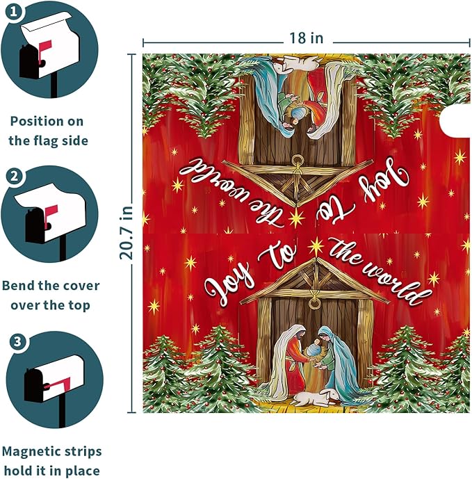 Kawani Christmas Magnetic Mailbox Cover - Merry Christmas Joy to The World - Standard Size 21x18 Inch Winter Holiday Xmas Decorative Post Letter Box Cover for Garden Yard Decor