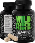 Wild Prebiotics and Probiotics with Digestive Enzymes | 20 Billion CFU - 10 Strains for Women & Men | Support Gut Health & Digestion Supplements | Non-GMO Prebiotic Fiber | 30 Count (Pack of 2)