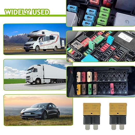 5A DC 12V-14V Auto Reset Circuit Breaker ATC/ATO Low Profile T1 Mini Blade Fuses Breakers for Car Trucks Marine Boat RV Solar and More,2 Pack