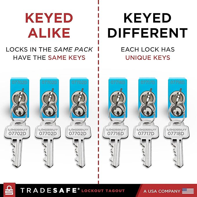 TRADESAFE Lockout Tagout Locks Set - 10 Blue Aluminum Loto Locks, Keyed Different Lock Out Tag Out Padlocks, 2 Keys Per Lockout Padlock, OSHA Compliant