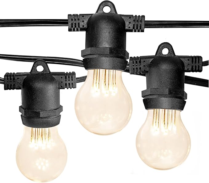 Hometown Evolution, Inc. E26 Commercial String Lights with 16 Gauge Wire (100 Foot 50 Socket, A15 LED 9 Diode 1 Watt Bulbs)