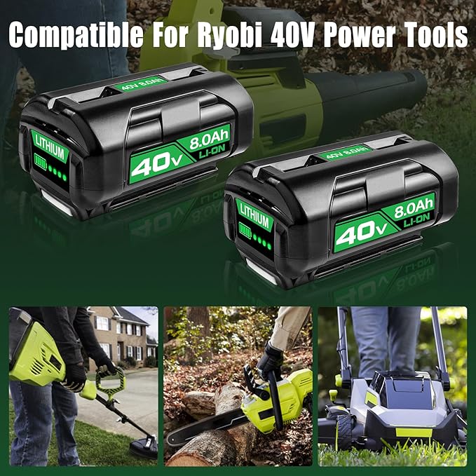 8000mAh Replacement Battery for Ryobi 40V Battery OP4015 OP4050A OP4040 OP4050 OP40201 Compatible with Ryobi 40V Cordless Power Tools (2pack)