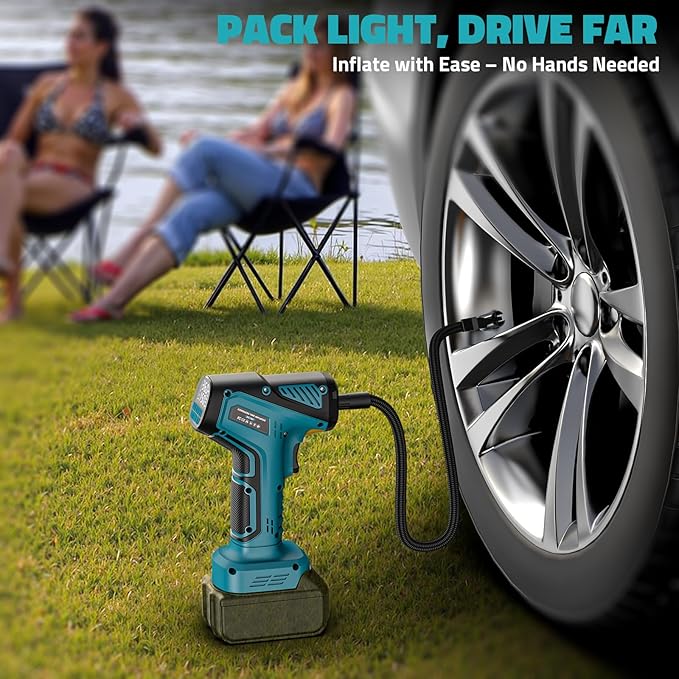 150PSI Tire Inflator Portable Air Compressor: Cordless Air Pump Compatible with Makita 18V Battery - Car Tire Pump with Digital Pressure Gauge & LED Light for Auto, Motorcycles(Bare Tool)