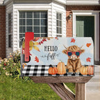 Fall Highland Cow Pumpkin Mailbox Cover Magnetic Standard Size 21x18 Inch Autumn Decorative Post Letter Box Wrap Decor Garden Yard Decoration