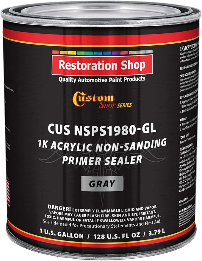Custom Shop Premium 1K Acrylic Non-Sanding Primer Sealer Paint, Color Gray, 1 Gallon - Fast Drying, Ready-To-Spray, Apply Over Automotive Primer Surfacers, Sanded Finishes - Topcoat Urethane, Enamel