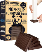 CasterMaster Non-Slip Rubber Furniture Pads - 3 in x 3 in Set of 4 Brown - Floor Protectors for Hardwood Floors & Chairs - Grippers & Rubber Feet for Furniture