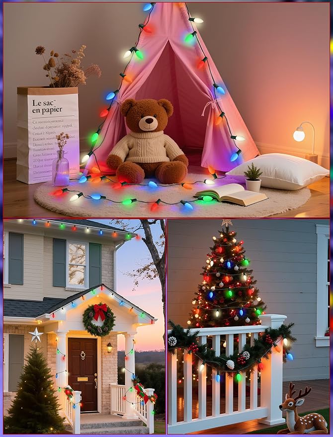 SUNSGNE C9 LED Christmas Multicolor Replacement Light Bulbs, 25 Pack Vintage Shatterproof Colored Christmas Light Bulbs, E17 Intermediate Base