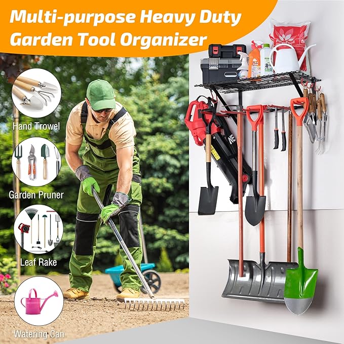 PLKOW Wall-Mounted Ski Rack, Skis Storage Rack for Garage Shed with Top Storage Shelf, Customizable Spacing, Supports Up to 560 lbs, 2-Pack