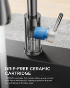 FORIOUS Kitchen Faucet with Soap Dispenser Chrome, Single Handle Stainless Steel Transitional Sink Faucet with Pull Down Sprayer 1 or 3 Hole, Suitable for Farmhouse Laundry Camper RV Bar