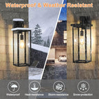 tewei Dusk to Dawn Large Outdoor Wall Lights, 20 Inch Outdoor Sconce Lights Black Exterior Lighting Fixtures, Large Porch Light with Clear Shade Sensor Modern House Lights for Garage, 1 Pack