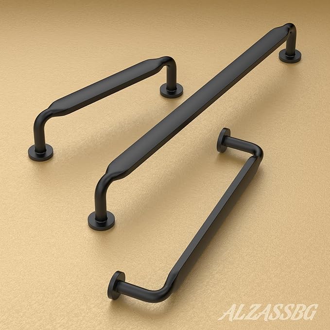 Alzassbg 6 Pack Matt Black Cabinet Handles, 3-3/4 Inch(96mm) Hole Centers Arch Modern Cabinet Pulls Kitchen Cabinets Hardware for Cabinets and Drawers AL3503MB