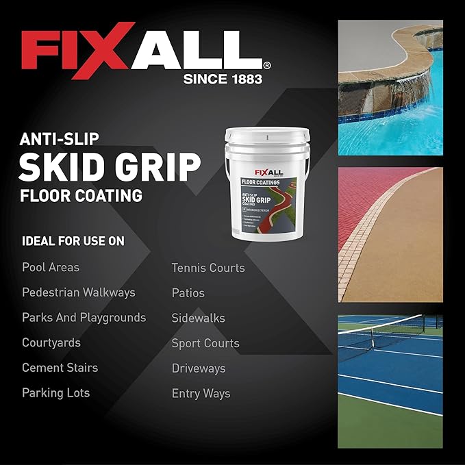 FIXALL Skid Grip Anti-Slip Coating, 5 Gallons, Camel, Exceeds ADA Standards, Ideal for Safety Areas, Slip-Resistant Pavement, Cement & Concrete Paint