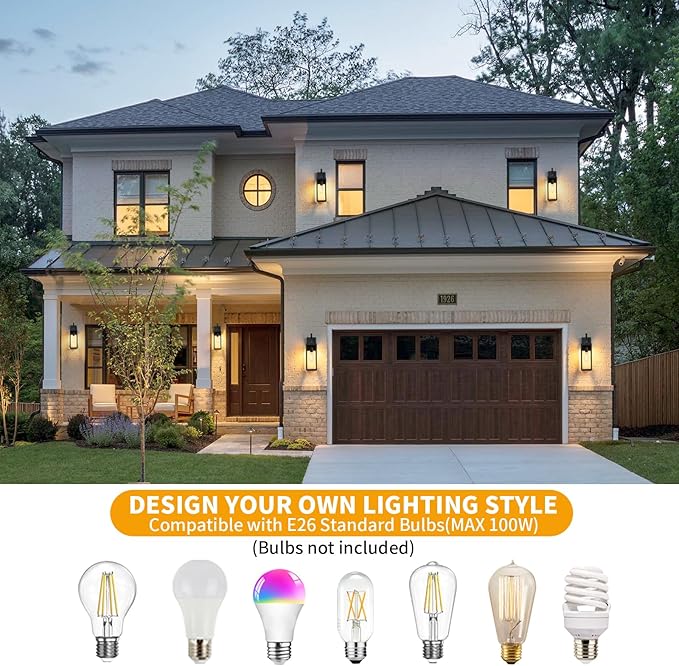 18'' Large Outdoor Wall Lights 2 Packs, Modern Black Exterior Lighting Fixtures, Waterproof Outdoor Sconces Porch Light for House Wall Mount, Farmhouse Wall Lanterns for Front Door, Garage