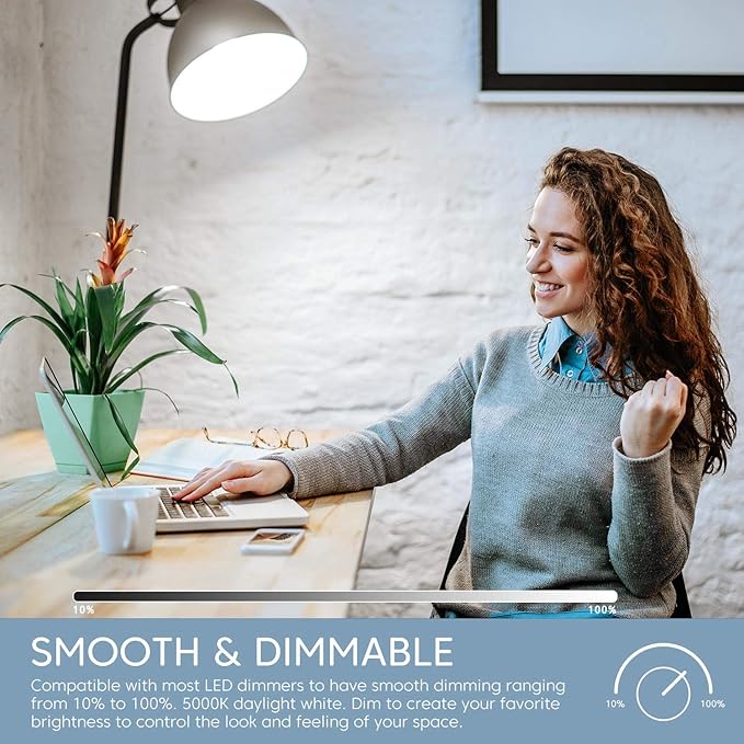 Linkind A19 LED Light Bulbs Dimmable, 100W Equivalent, E26 Base, 5000K Daylight, 15.5W 1600 Lumens CRI80+, 120V, UL Listed FCC Certified, LED Lights for Bedroom Living Room Home Office, 6 Packs