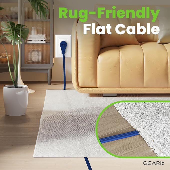 GEARit 360 Rotating Flat Plug Short Extension Cord with 3 Outlets (4ft, Navy) 16AWG/13A 3 Prong Wire, Outlet Saver for Home Office Dorm Room Essentials, ETL Certified