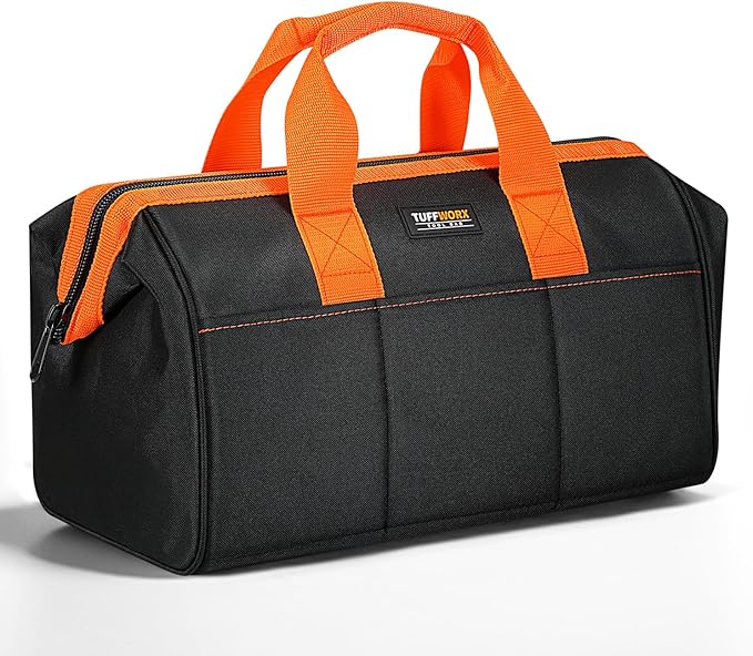 Wide Mouth Tool Bag, Heavy Duty Tool Bags for Men, 12-Pocket Portable Empty Tool Box Organizer Storage for Mechanic, Electrician, 17.3 inch, 600D Oxford, Orange