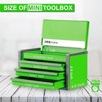 P.I.T. Mini Green Tool Box, Portable 3 Drawer Steel Stackable Tool Box with Magnetic Tab Locking, Green Micro Top Chest with Liner for Tools Storage and Organizers, Home DIY
