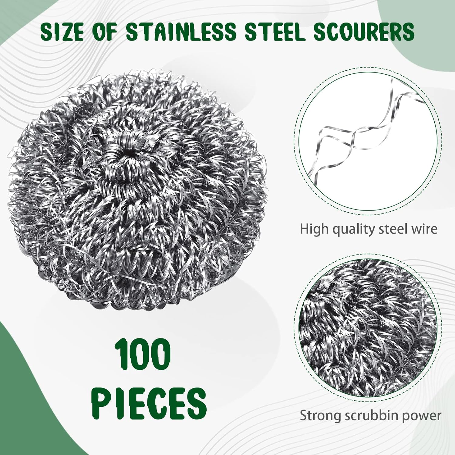 Yinkin 100 Pieces Stainless Steel Scrubber Bulk Steel Wool Scrubber Metal Sponge Wire Scouring Pad Heavy Duty Clean Dish Pot Pan and Oven for Kitchen, Bathrooms, and More