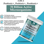 Probiotics 70 Billion CFU – 15 Probiotic strains + Organic Prebiotic+ Postbiotic 3-in-1 Complete – Promotes Healthy Digestive & Immune Function –Gas, Bloating, Constipation Support – for Men & Women