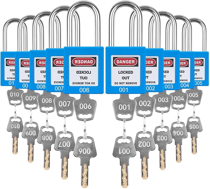 Lockout Tagout Locks Set - 10pcs Keyed Different Blue Padlocks, 2 Keys Per Lock, OSHA Compliant, Safety Locks for Electrical Lockout Tag Out Kit