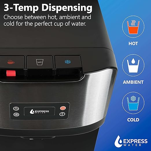 Express Water Water Dispenser for 5 Gallon Bottle Bottom Loading or Direct Point of Use - 3 or 5 Gallon Water Dispenser Hot, Cold, Room Temp - Water Cooler 5 Gallon Smudge Resistant Stainless Steel