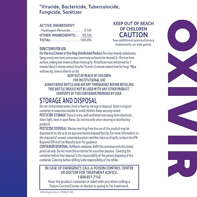 Oxivir Diversey 4277285 Tb Liquid Disinfectant Cleaner, Hospital Grade Accelerated Hydrogen Peroxide AHP, Ready-to-Use, 32-Ounce (Pack of 12 Capped Bottles + 1 Reusable Spray Nozzle)