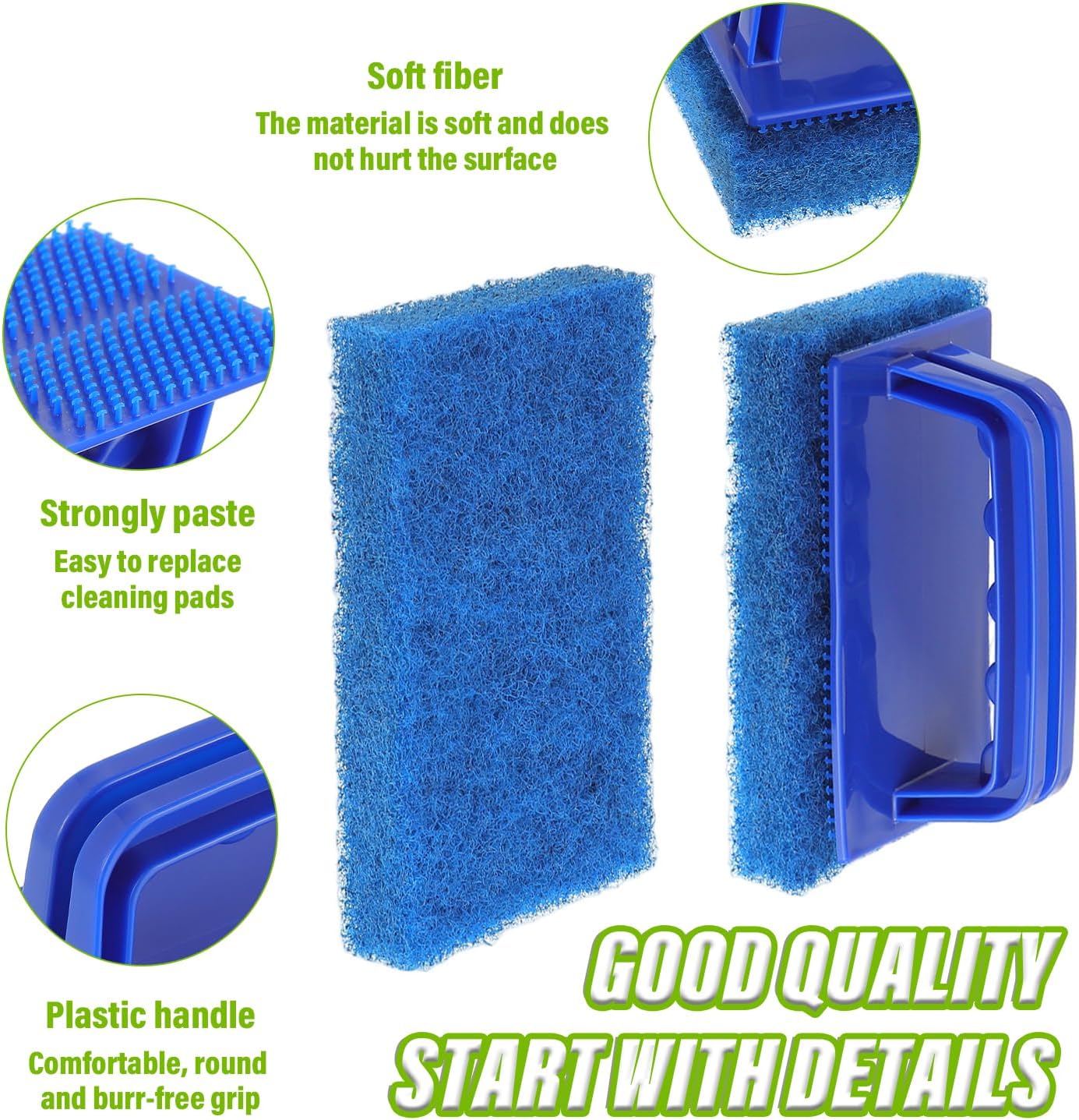 5 Pack Electric Cleaning Brush Pad Kitchen Bathroom Household Cleaning Pad Swimming Pool Wall Cleaning Brush Heavy Duty Griddle Scrubber Scouring Pad and 1 Pack Handle kit(Blue)