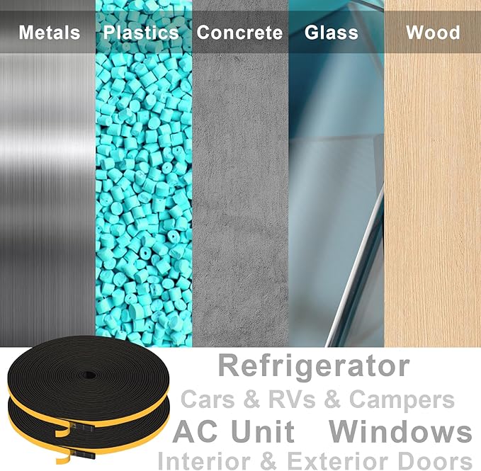 Strong Adhesive Weather Stripping, Window Foam Seal Strip with Single Sided Adhesive, Soundproof Weatherproof Weather Tape for Sliding Door Jamb, Lightproof, Dustproof(1/4 In x 1/16 In x 66Ft)