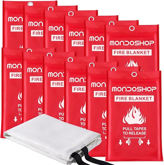 Mondoshop Fire Blanket for Home Kitchen Camping 12 Pack Emergency Fire Blanket Fire Resistant Blanket for Grill, Car, Office, Warehouse, School, Picnic, Garages, Workshops