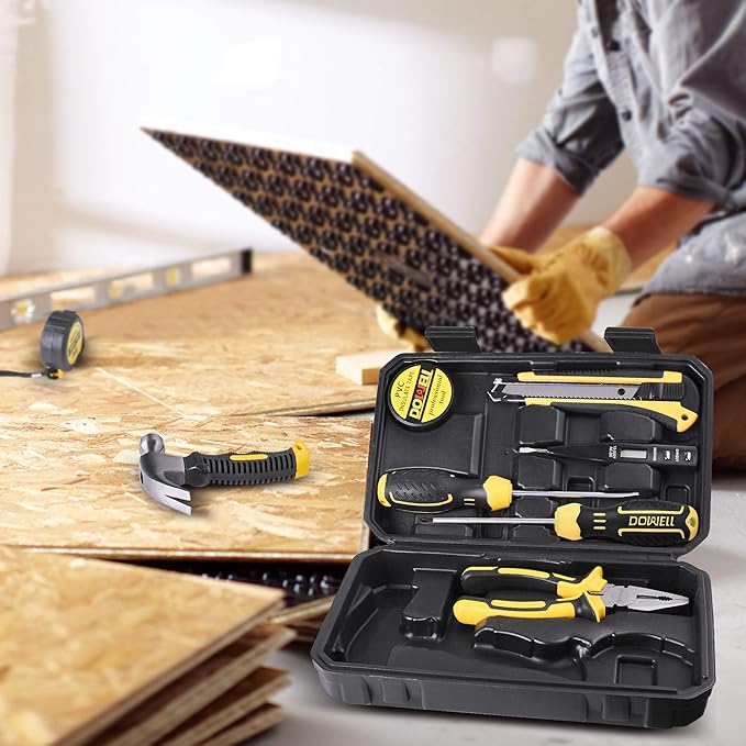 DOWELL Small Mini Tool Set School College Student Kids Dorm Tool Set Kit Home Repair Hand Tools with Tool Box Storage Case Upgraded HYT9