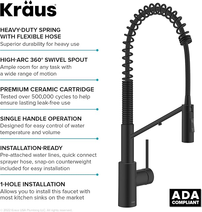 KRAUS Oletto 2-in-1 Commercial Style Pull-Down Single Handle Water Filter Kitchen Faucet for Reverse Osmosis or Water Filtration System in Matte Black, KFF-2631MB