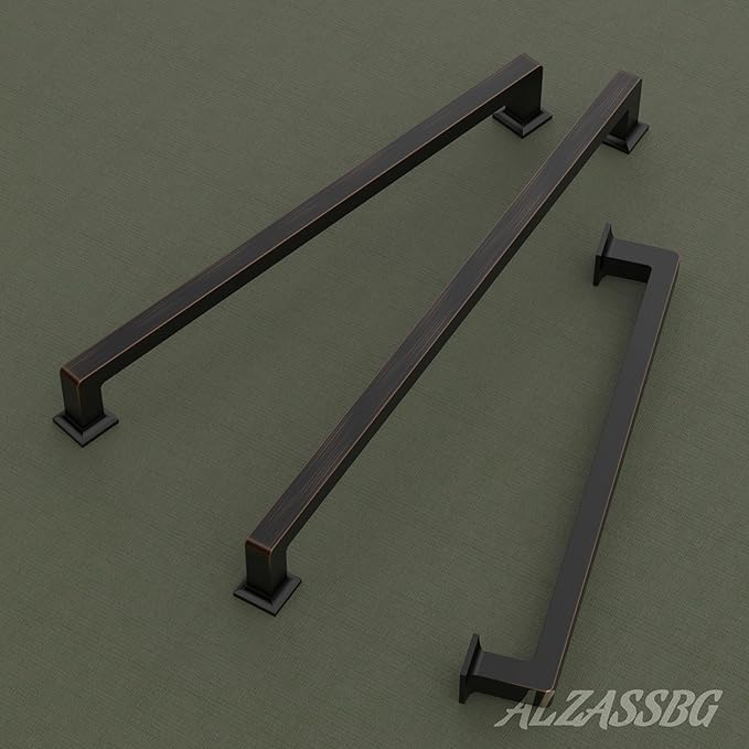Alzassbg 6 Pack Oil Rubbed Bronze Cabinet Pulls, 10 Inch(256mm) Hole Centers Cabinet Handles Square Kitchen Hardware for Cabinets AL3046ORB