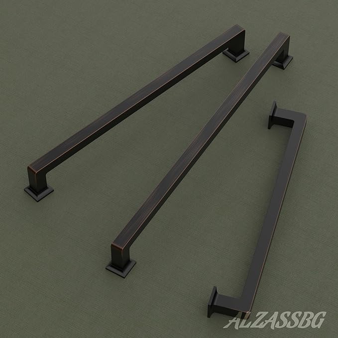 Alzassbg 10 Pack Oil Rubbed Bronze Cabinet Pulls, 7-1/2 Inch(192mm) Hole Centers Cabinet Handles Square Kitchen Hardware for Cabinets AL3046ORB
