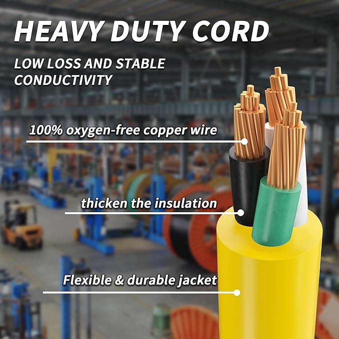 1 FT 12/3 Gauge Outdoor Extension Cord with Multiple Outlets Light Indicator, Flexible Weatherproof 3 Outlet Heavy Duty Extension Cord Waterproof Yellow, 15A 1875W 12AWG SJTW, ETL Listed