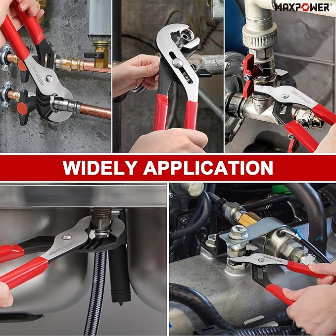 MAXPOWER 12-inch Water Pump Pliers, Straight Jaw Adjustable Tongue and Groove Plier, Slip Joint Plumbing Pliers