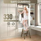 GameGem 2 Step Ladder, Aluminum Folding Step Stool with Anti-Slip Sturdy and Wide Pedal, Lightweight Portable Stepladder for Home and Kitchen Use Space Saving, 330 lbs, Champagne Gold