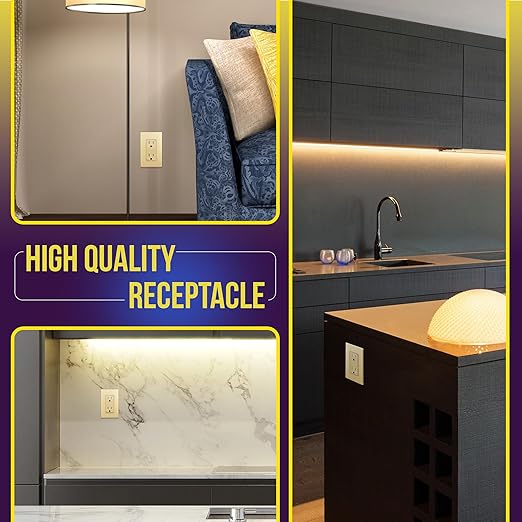 ENERLITES Elite Series Decorator Receptacle Outlet Child Safe Tamper-Resistant, Gloss Finish, Self-Grounding, 2-Pole, Residential Grade, 15A 125V, UL Listed, 61501-TR-GD-10PCS, Gold (10 Pack)